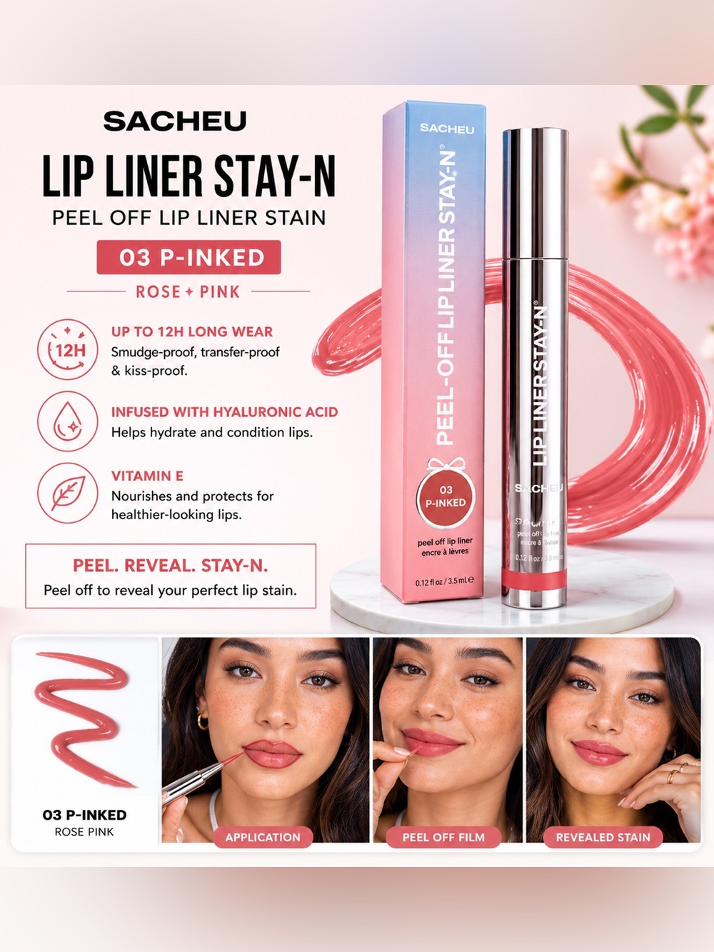 SACHEU Lip Liner STAY-N Peel Off Lip Liner Stain P-INKED NIB
